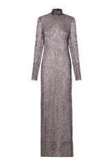 Straight silver dress with open back