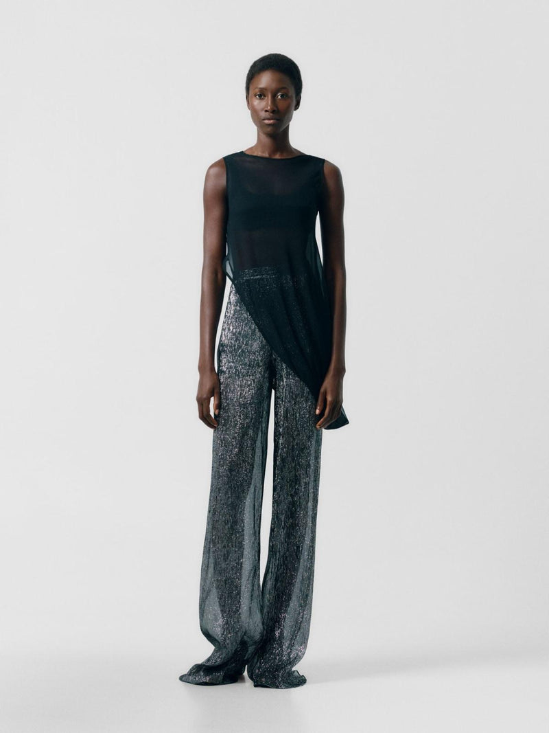 Silver fluid wide leg pants