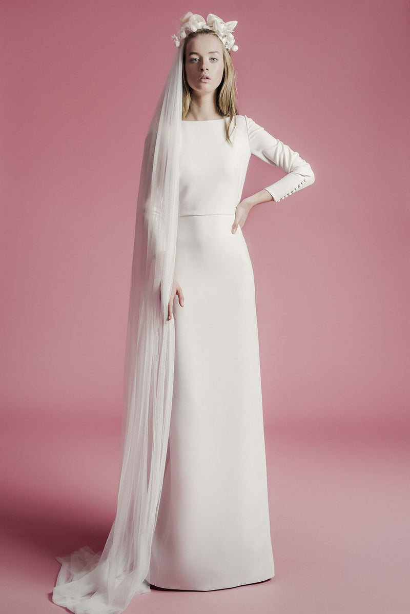 Elba dress with Long tul veil and Flower crown | Wedding dress | Sophie et Voilà